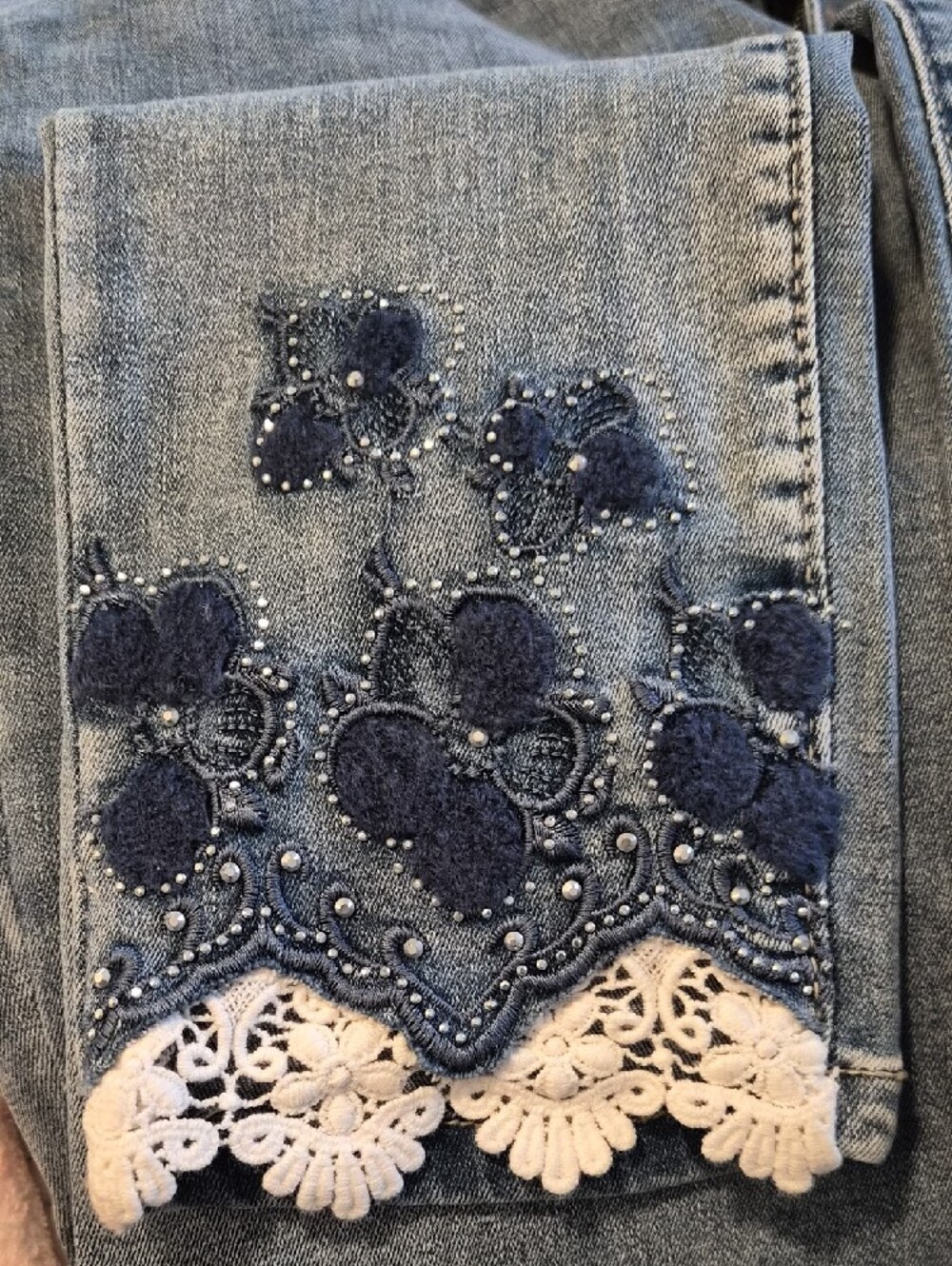 Light Wash Skinny Jeans with Beaded Hem Detail
